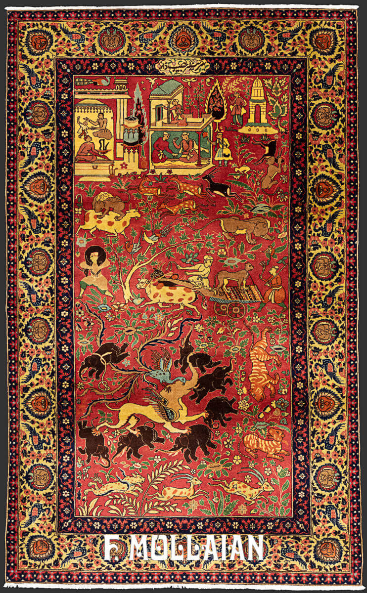 Pictorial Antique Signed “Habib-Daar” Lahore Indian Rug n°:68432814